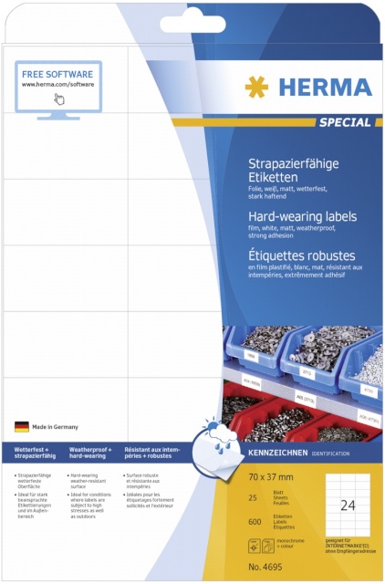 Herma etikett Hardwearing Labels 70X37 25 Sheets DIN A4 600tk 4695