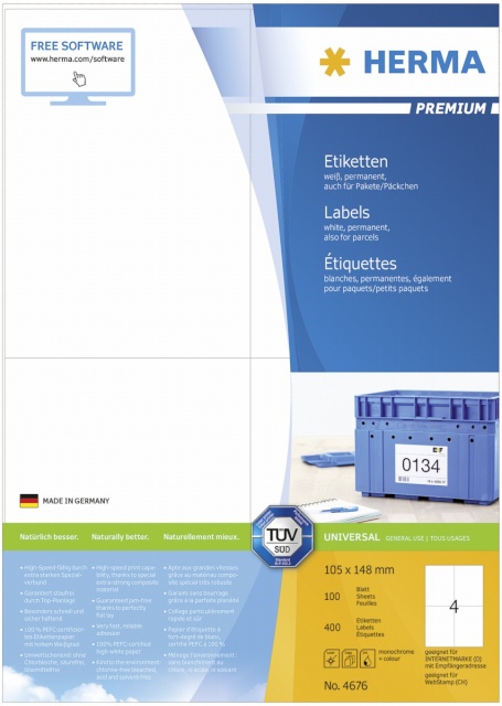 Herma etikett Premium Labels 105x148 100 Sheets DIN A4 400tk 4676