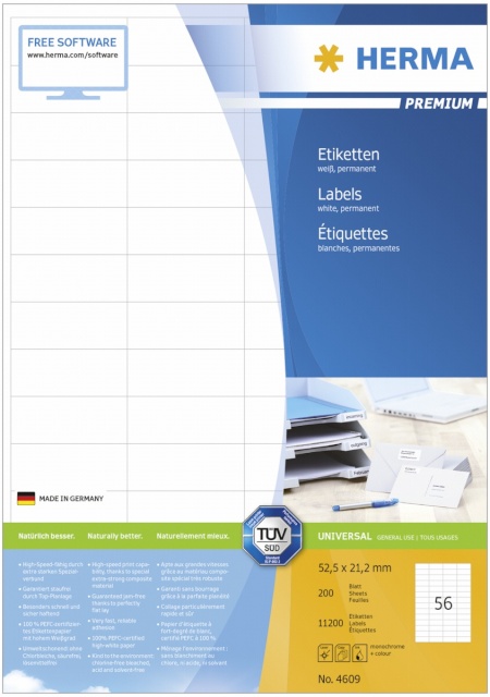 Herma etikett Premium Labels 52,5x21,2 200 Sheets 11.200tk 4609