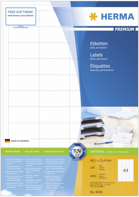 Herma etikett Premium Labels 48,3x25,4 200 Sheets DIN A4 8800tk 4608