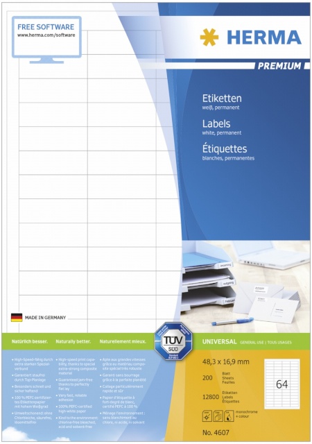 Herma etikett Premium Labels 48,3x16,9 200 Sheets 12.800tk 4607