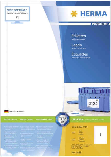 Herma etikett Premium Labels 200x297 100 Sheets DIN A4 100tk 4458