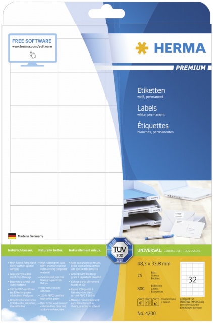 Herma etikett Labels 48,3x33,8 25 Sheets DIN A4 800tk 4200