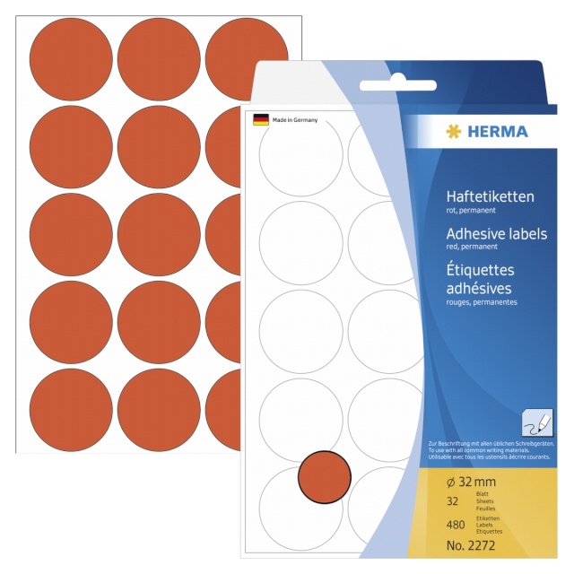 Herma etikett Adhesive Labels punane 32mm 32 Sheets 111x170 480tk 2272