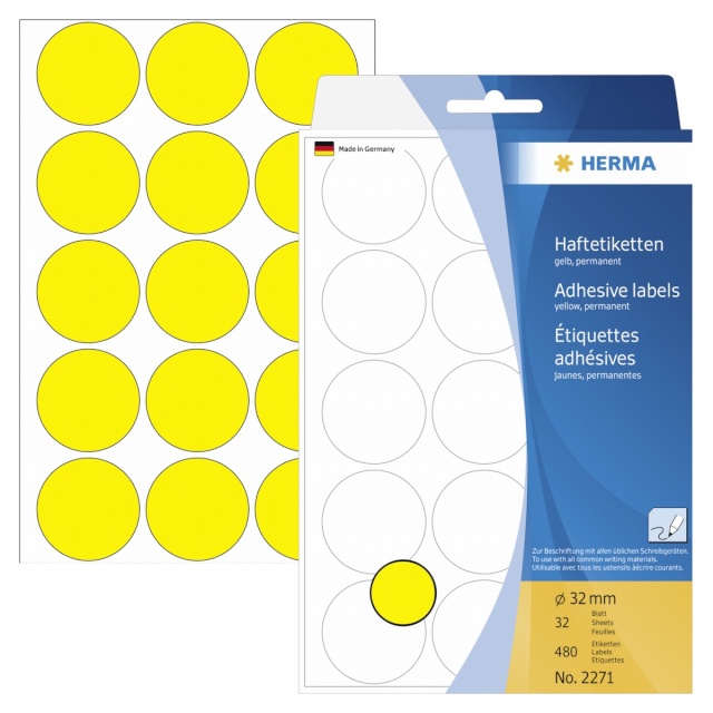 Herma etikett Adhesive Label kollane 32mm 32 Sheets 111x170 480tk 2271
