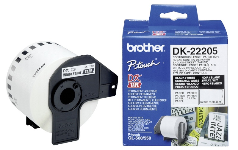 Brother etikett DK-22205 Continuous Length Paper Tape DK 6,2cmx30,5m valge