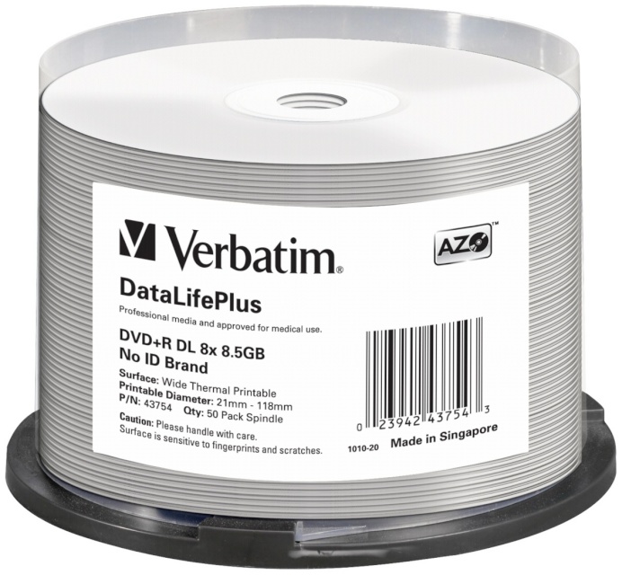 Verbatim toorikud 1x50 DVD+R Double Layer 8x Speed 8,5GB thermal printable