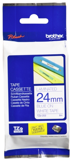 Brother TZe-253 Laminated Tape Blue on White, TZe, 8 m, 2.4 cm