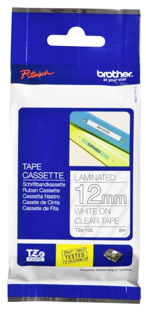 Brother TZe-135 Laminated Tape White on Clear, TZe, 1.2 cm, 8 m