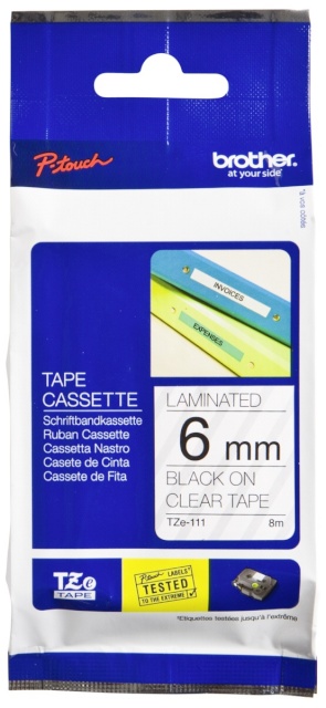 Brother TZe-111 Laminated Tape Black on Clear, TZ, 8 m, 6 mm