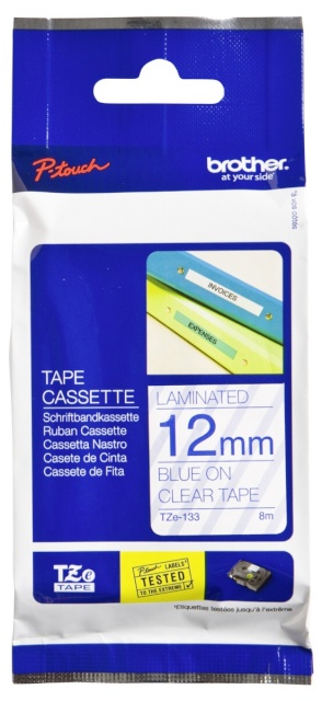 Brother etiketiprinteri etiketid TZe-133 Laminated Tape Blue on Clear, sinine/läbipaistev12mm, 8 m