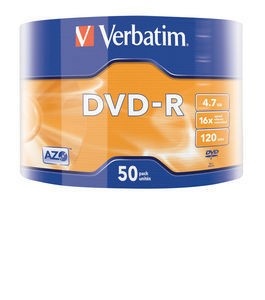 Verbatim toorikud DVD-R 16x 4.7GB 50tk SP Matt hõbedane Wrap 43788