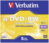 Verbatim toorikud 1x5 DVD+RW 4,7GB 4x Speed, matt hõbedane Jewel Case