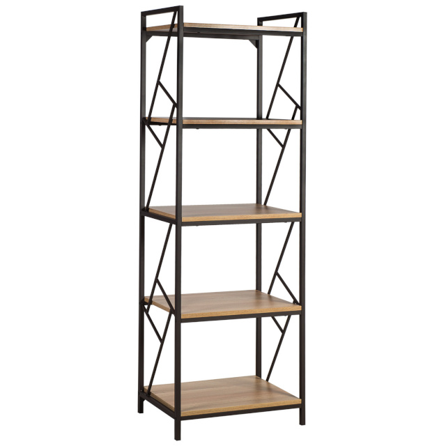 Riiul STUDY 5-ne, 60x40xH180cm, materjal: melamiinplaat, värvus: tamm, terasraam, värvus: pruun