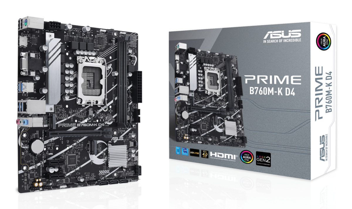 Asus emaplaat PRIME B760M-K D4, Intel LGA1700 DDR4 DIMM Memory slots 2 	SATA, M.2 Number of SATA connectors 4 Intel B760 mATX