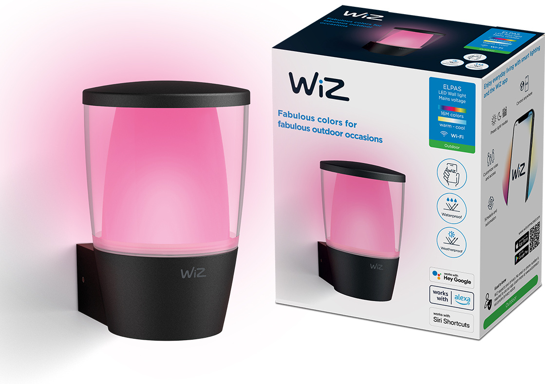 WiZ seinalamp Elpas Wall Lamp for Outdoor Use, RGBW, Wi-Fi, must