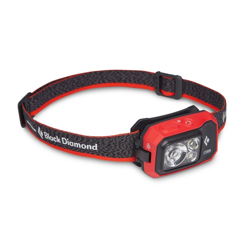 Black Diamond Storm 450 must, punane pealamp Headband