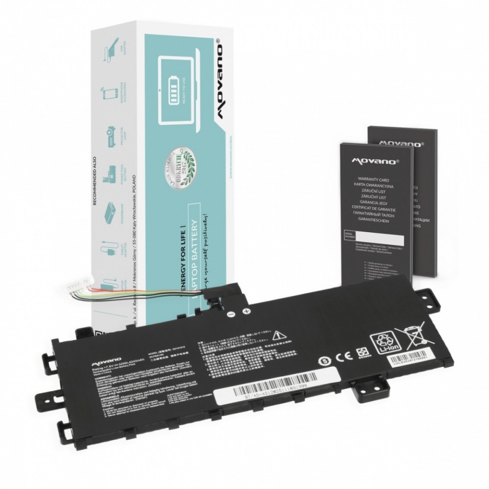 Movano sülearvuti aku B21N1818 C21N1818 for ASUS VivoBook 17 D712 S712 X712 - 4240 mAh (32 Wh)