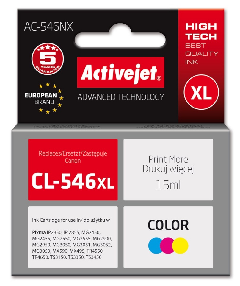Activejet AC-546NX Printer Ink for Canon, Replacement Canon CL-546XL; Supreme; 15 ml; colour, tsüaan, magenta, kollane