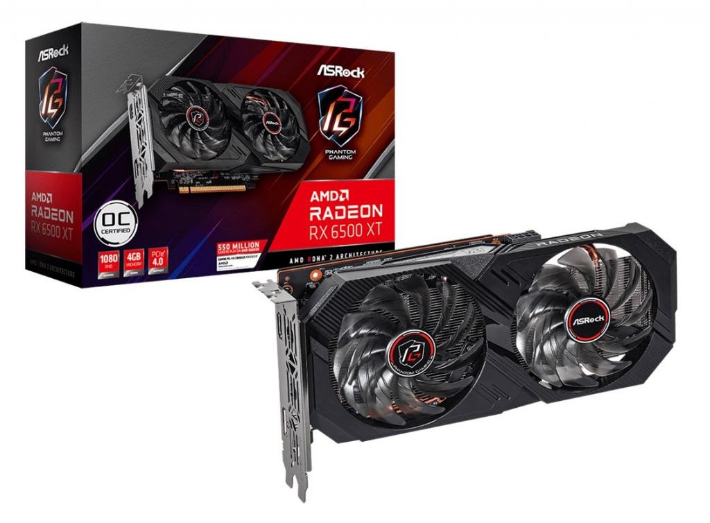 ASRock videokaart AMD Radeon RX 6500 XT Phantom Gaming D 4GB OC GDDR6, 90-GA3DZZ-00UANF
