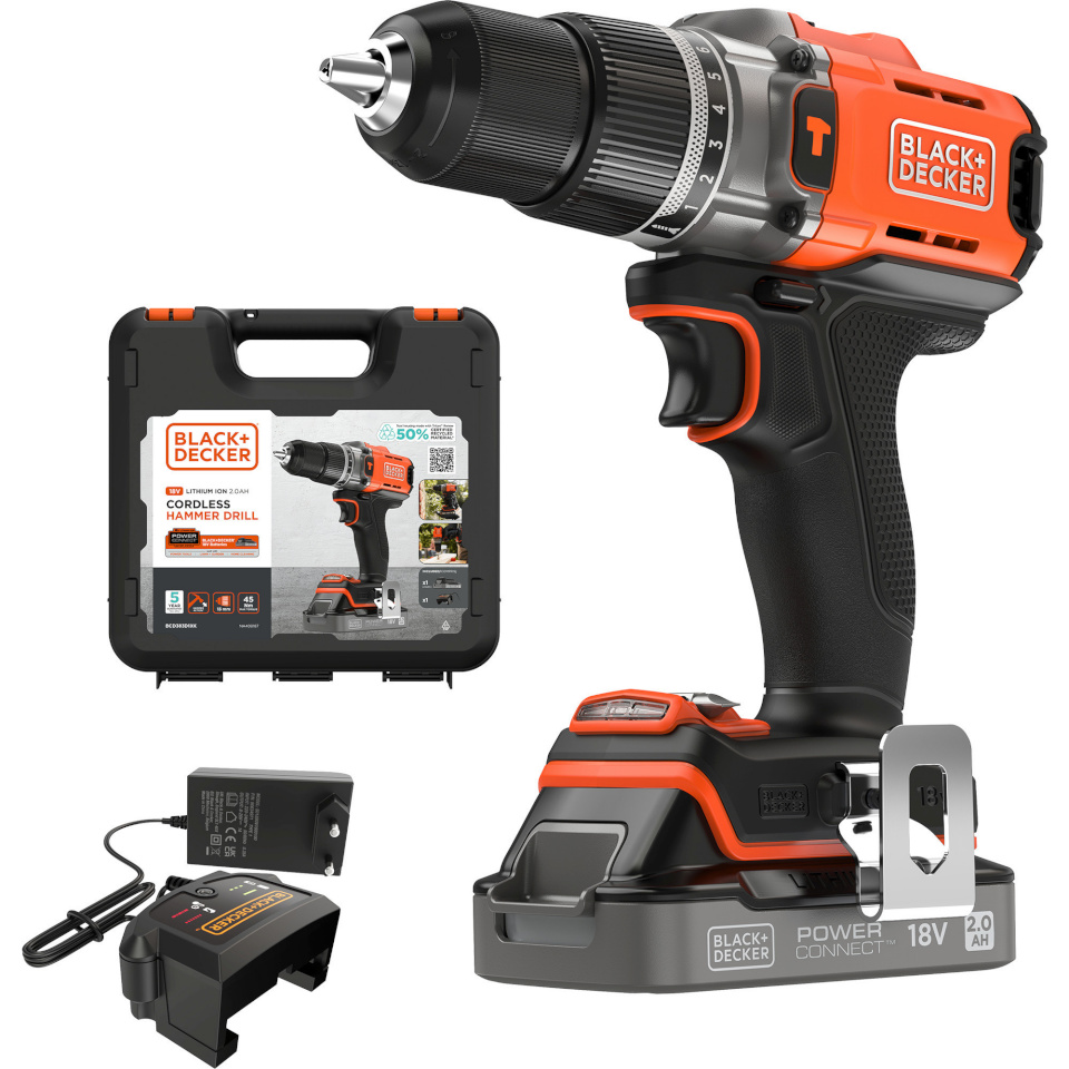Black+Decker akutrell BCD383D1XK POWERCONNECT Cordless Impact Drill Driver, oranž/must