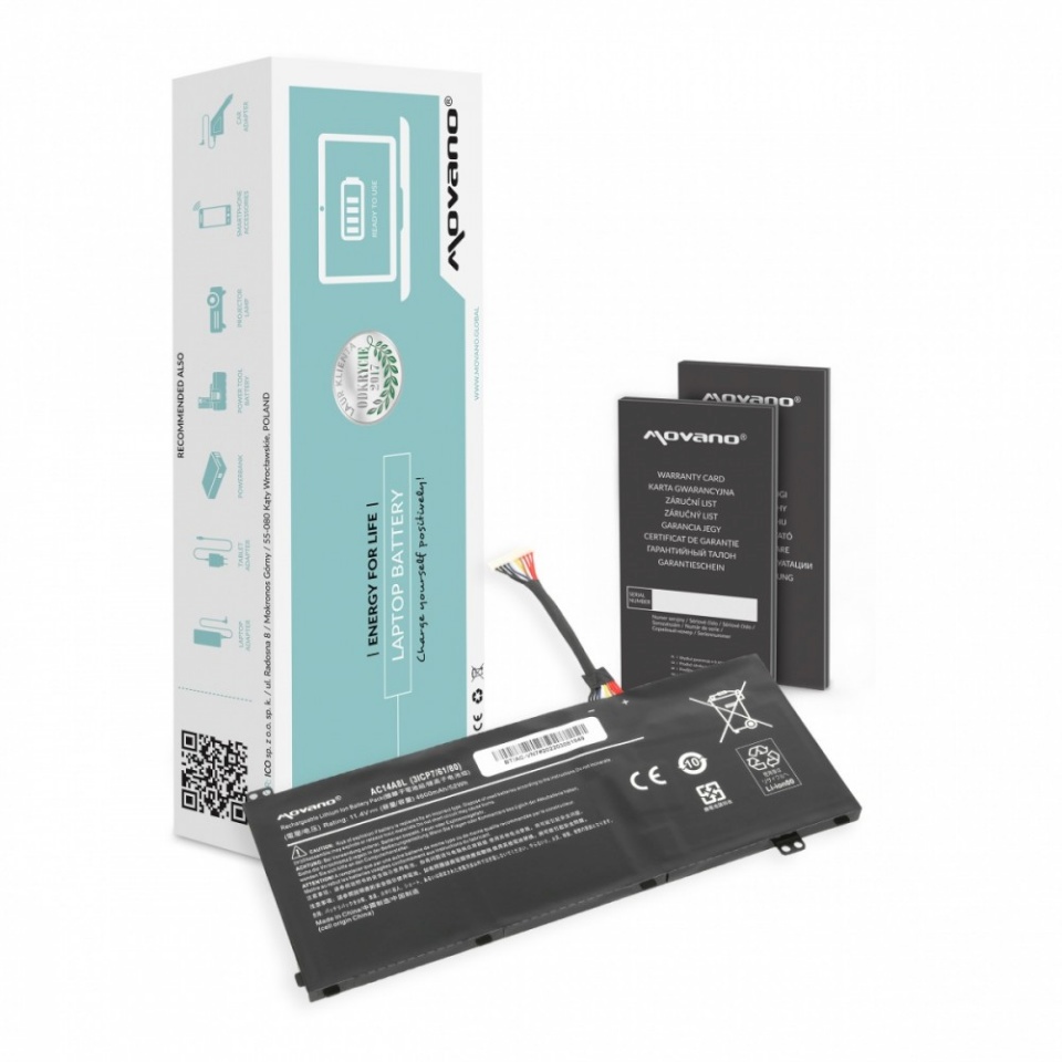 Movano sülearvuti aku AC14A8L AC15B7L for Acer VN7 Nitro V15 V17 - 4600 mAh (52 Wh)