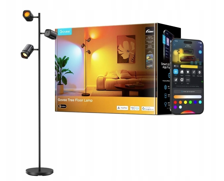 Govee põrandalamp Tree Floor Lamp RGBWW, must