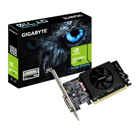 Gigabyte graafikakaart Low Profile NVIDIA 2GB GeForce GT 710 GDDR5 PCI-E 2.0 Memory clock speed 5010 MHz Processor frequency 954 MHz