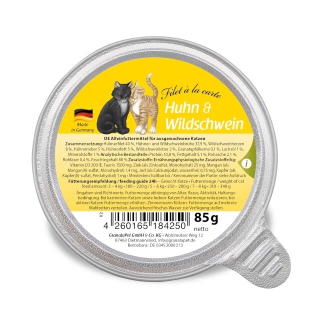 Fox4pets kassitoit GRANATAPET Filet á la carte Chicken with Wild Boar, 85g