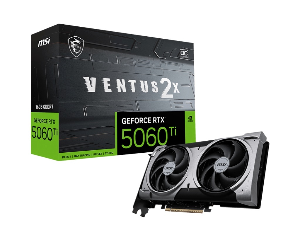 MSI videokaart GeForce RTX 5060 Ti 16G VENTUS 2X OC PLUS | NVIDIA | 16GB | GeForce RTX 5060 Ti | GDDR7 | HDMI ports quantity 1 | PCI Express Gen 5 x16 (uses x8)