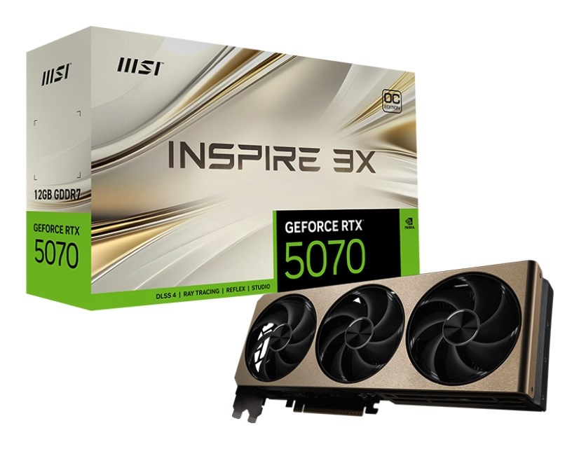 MSI videokaart GeForce RTX 5070 12G INSPIRE 3X OC (DLSS 4, 3x DisplayPort, 1x HDMI 2.1)