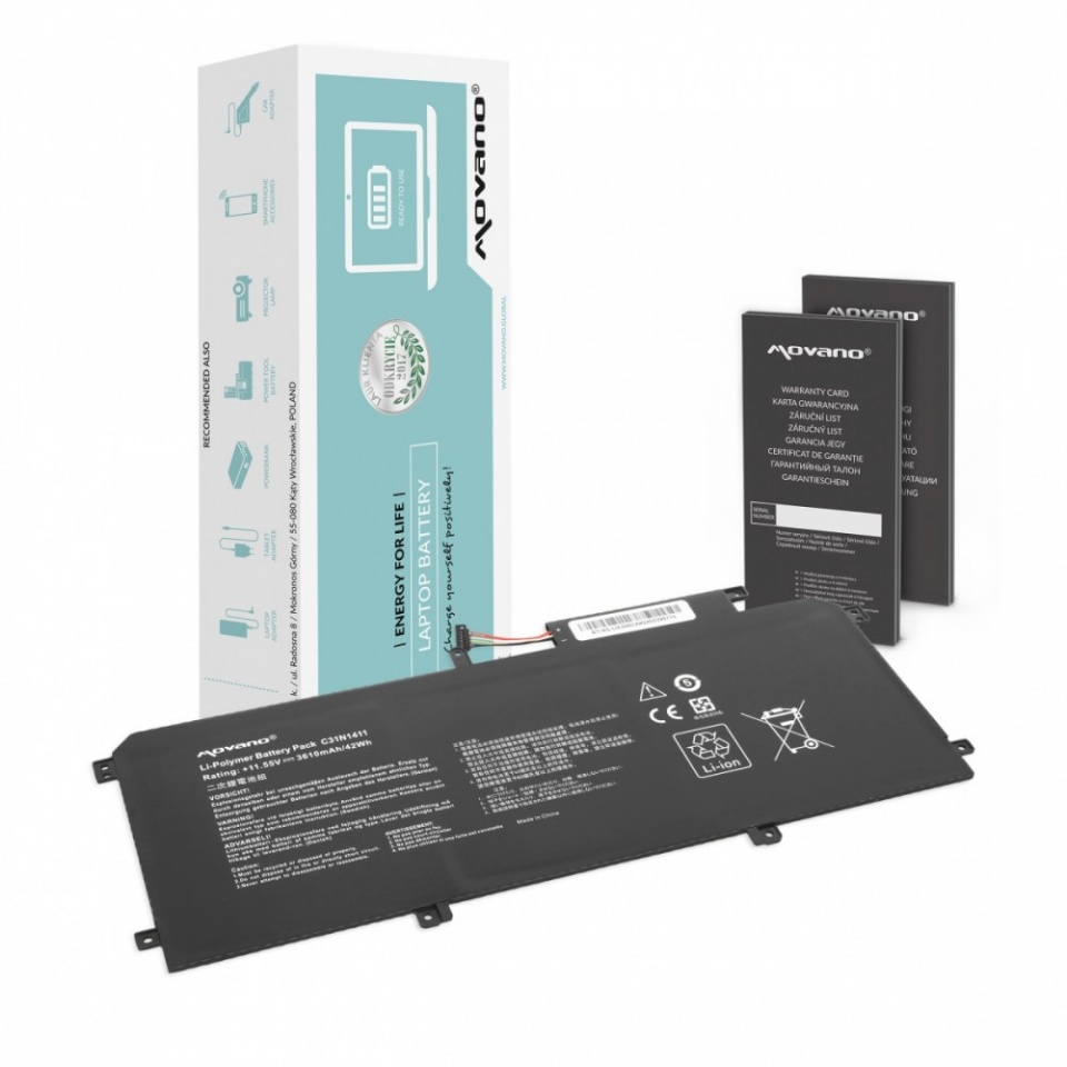 Movano sülearvuti aku C31N1411 ASUS Zenbook UX305 U305F U305FA UX305CA UX305FA - 3610 mAh (42 Wh)