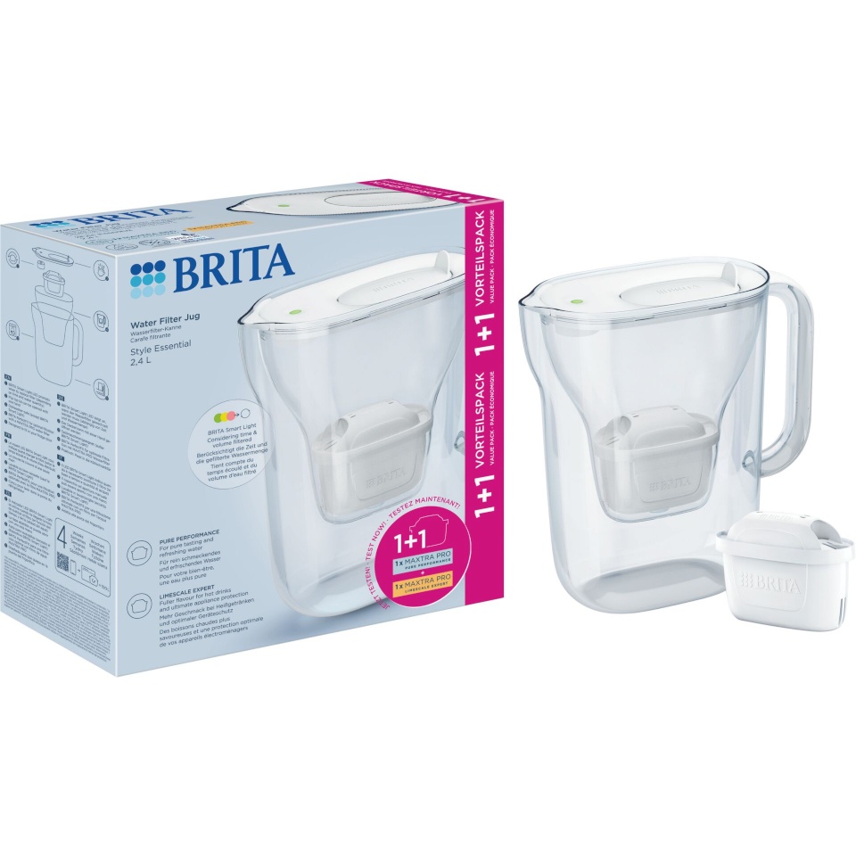 Brita veefilterkann Style Essential valge inkl. 1xMXPRO PP & 1xMXPRO EK