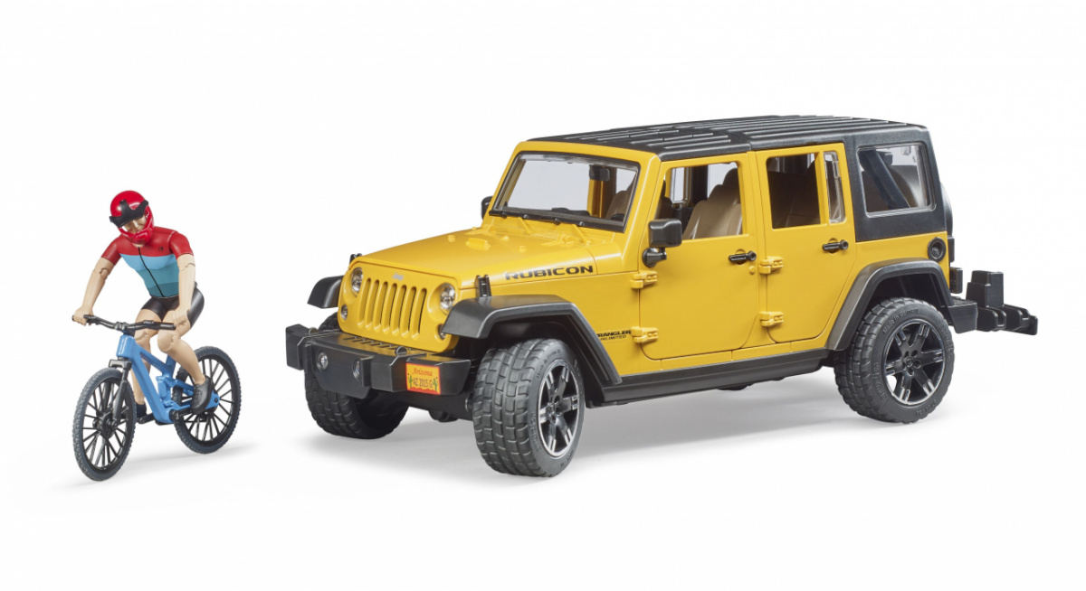 BRUDER Jeep Wrangler Rubicon Unlimited, 1 maastikuratas ja jalgrattur, 02543