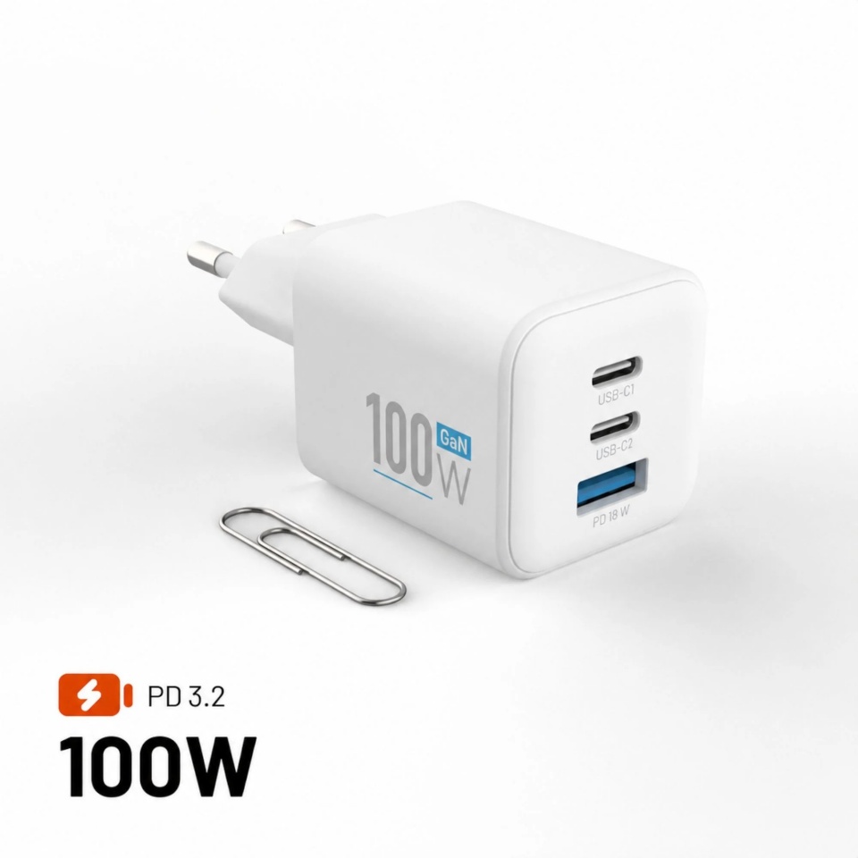 Fixed GaN Network Charger Mini with 2xUSB-C and USB output, PD support, 100 W, valge | FIXCG100M-2C1A-WH