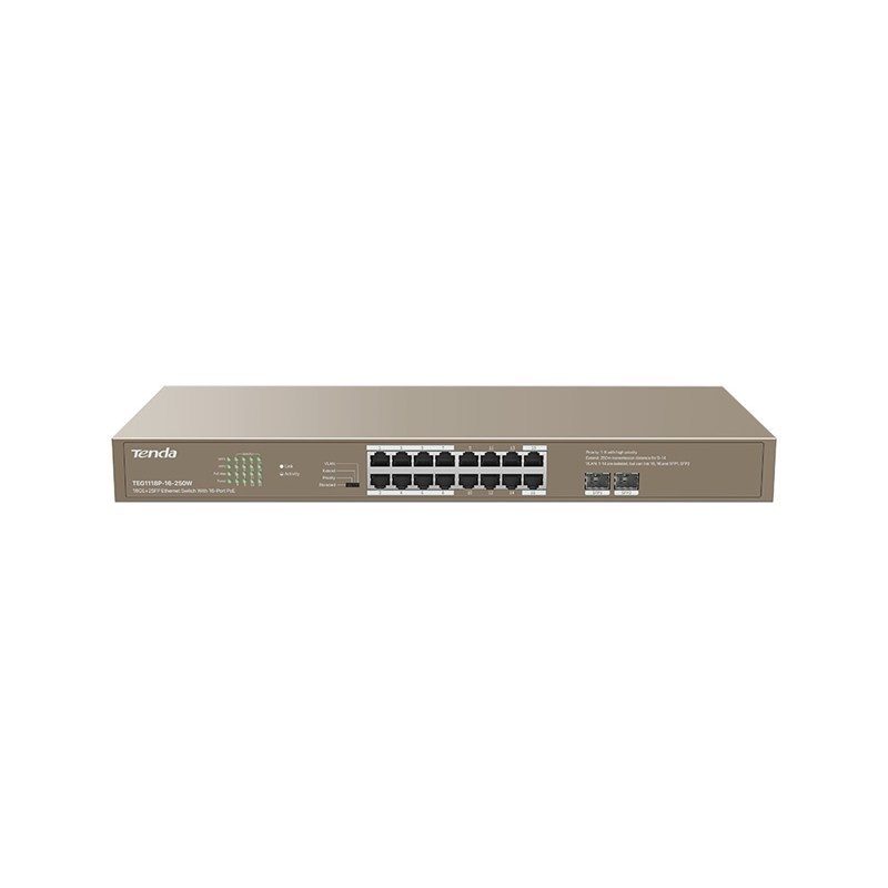 Tenda switch TEG1118P-16-250W network Unmanaged Gigabit Ethernet (10/100/1000) Power over Ethernet (PoE) 1U pruun