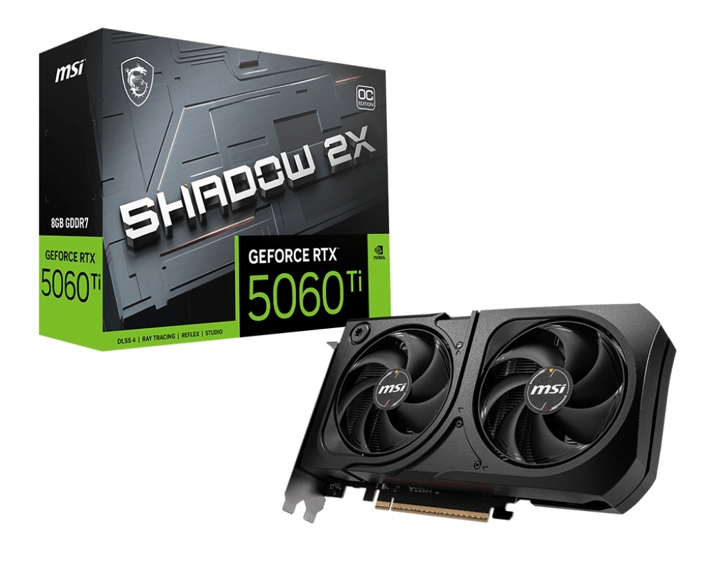 MSI graafikakaart GeForce RTX 5060 Ti 8G SHADOW 2X OC PLUS Bulk Pack NVIDIA 8 GB GeForce RTX 5060 Ti GDDR7 PCI-E Gen 5 x16 (uses x8)
