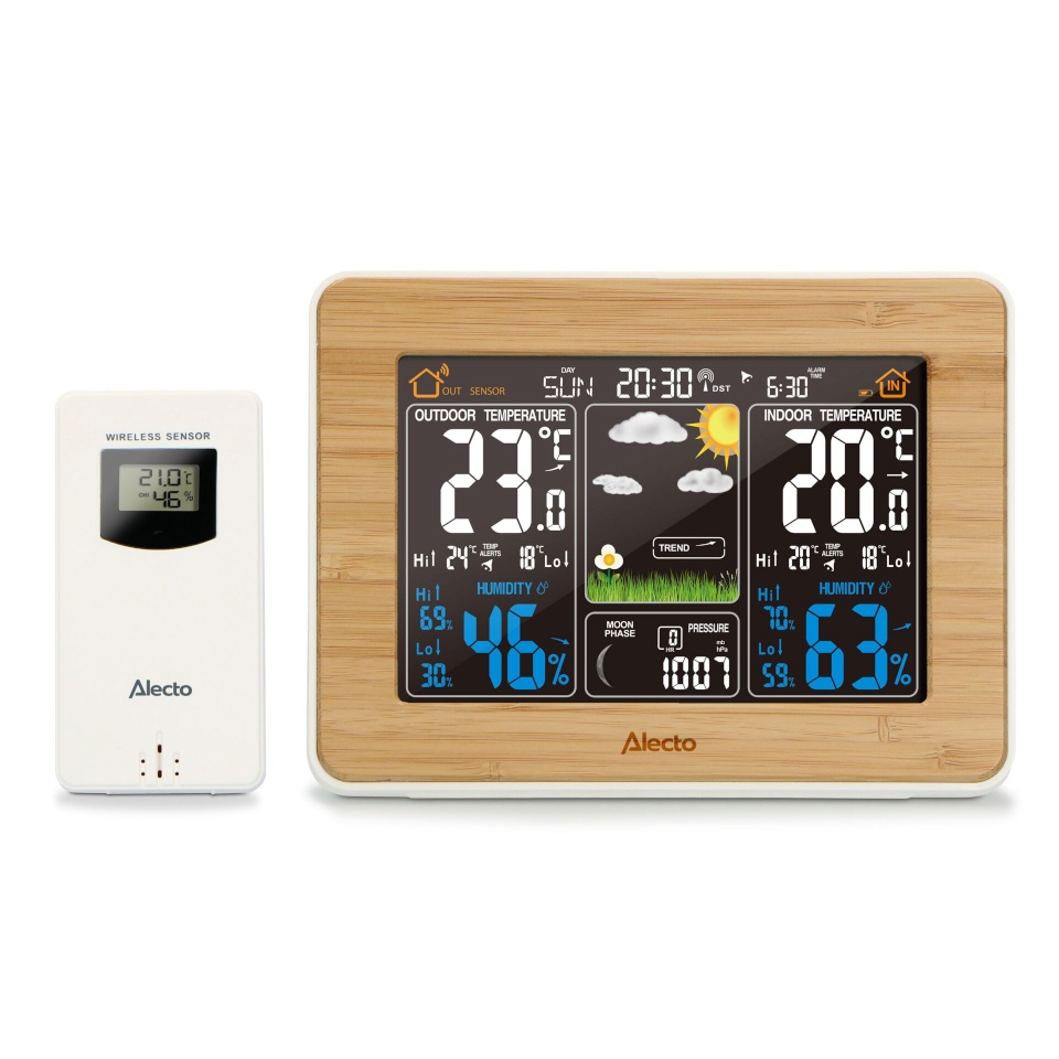 Alecto ilmajaam WS-1560 Weather Station with Wireless Sensor Bamboo, pruun/valge