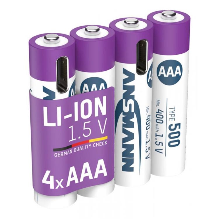 Ansmann li-ion akud Mignon AAA Type 500 Li-ion USB-C 400mAh, 4-pakk