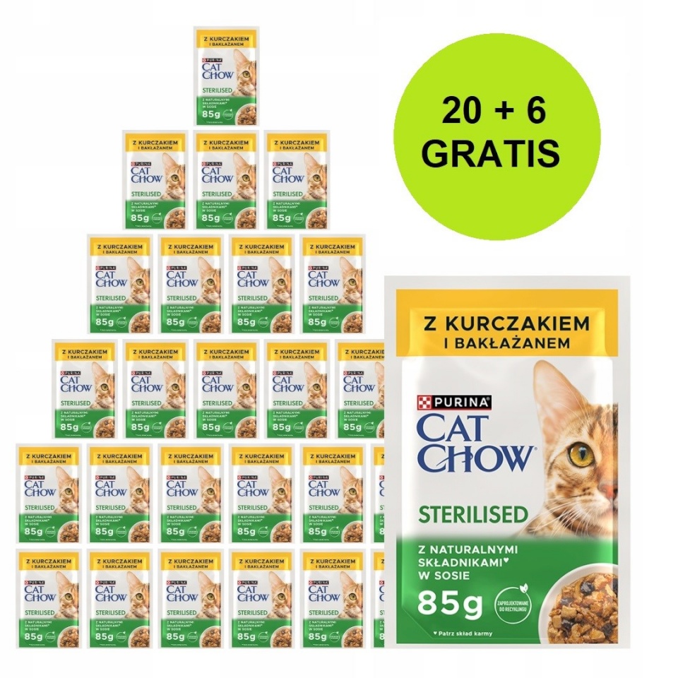 Purina Nestle kassitoit Cat Chow Sterilised with Chicken and Eggplant in Sauce, 26x85g 