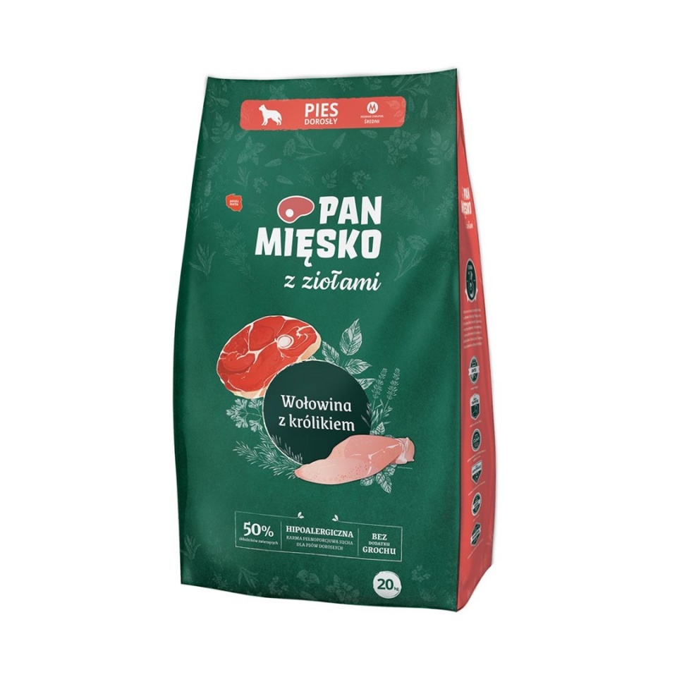 Pan Mięsko kuivtoit koerale Herbs Beef with Rabbit M, 20kg