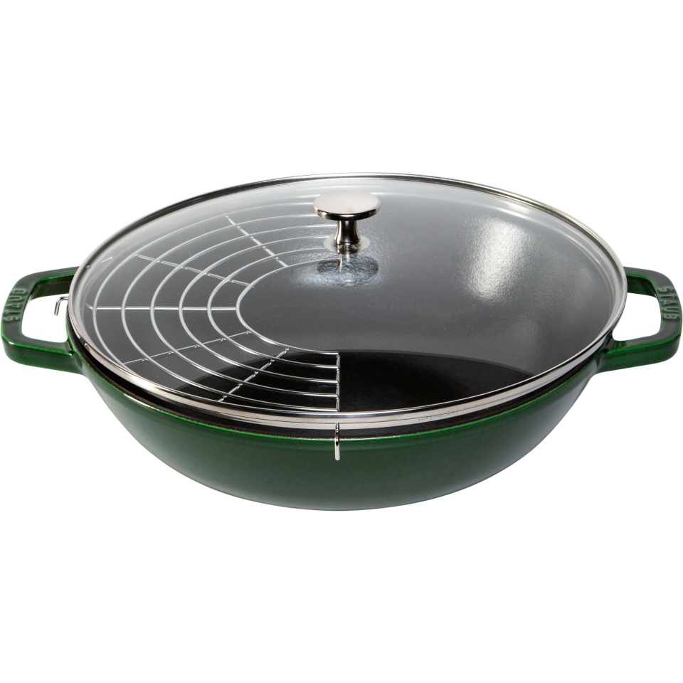 Staub pann Cast Iron Wok with Lid, 30cm, Basil Green, roheline