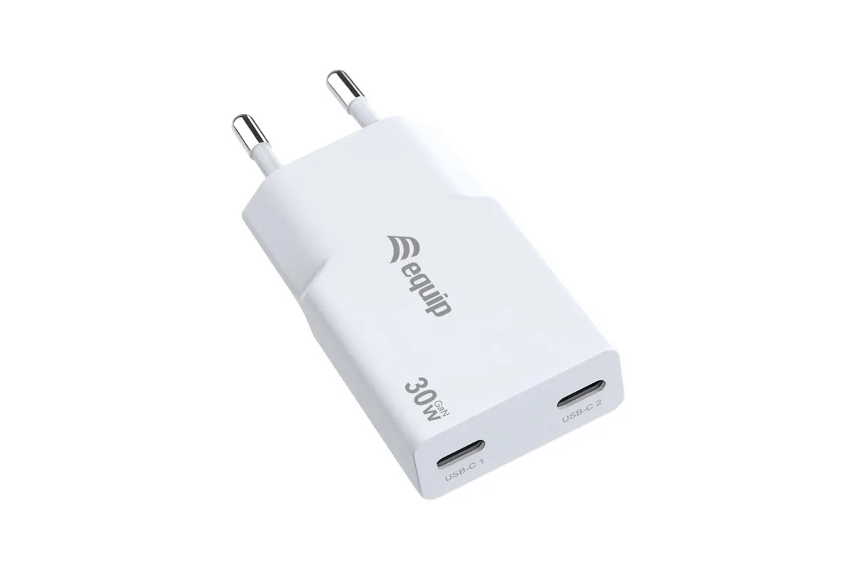 Equip seinalaadija 2Port USB-C PD3.0 GaN Slim 30W, valge