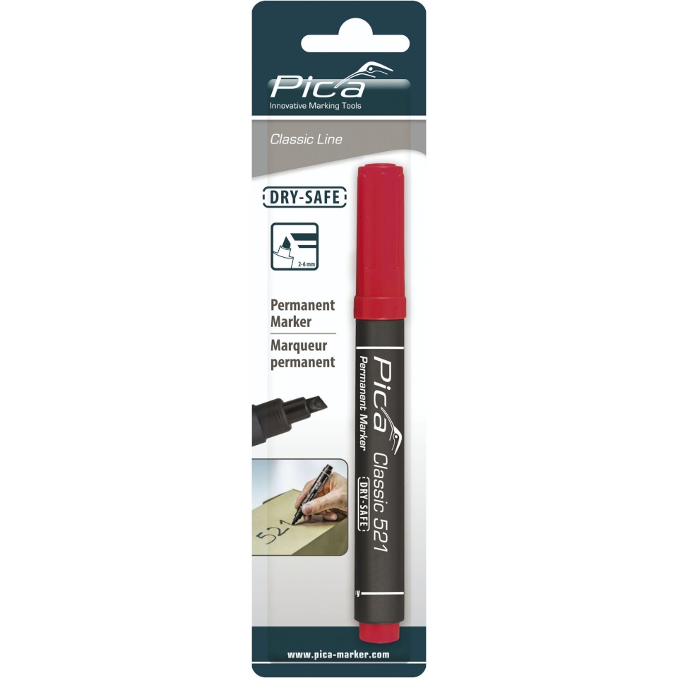 Pica marker Permanentmarker 2-6mm, Wedge Tip, punane / Retail Pack.