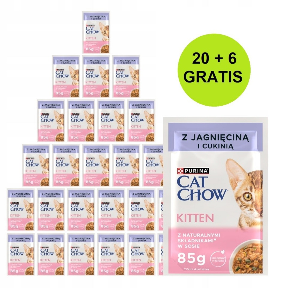 Purina Nestle kassitoit Cat Chow Kitten with Lamb and Zucchini in Sauce, 26x85g 