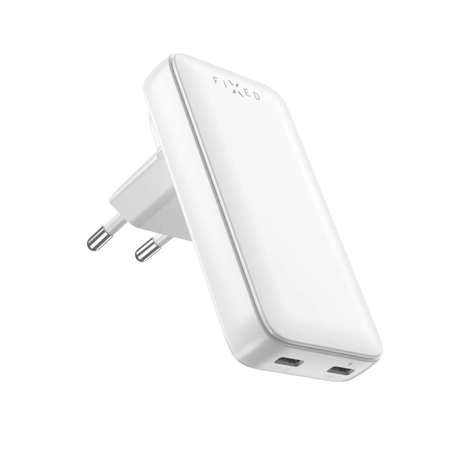 Fixed Slim Traveller 2xUSB-C Travel Charger with world adapters, GaN, 45W | valge
