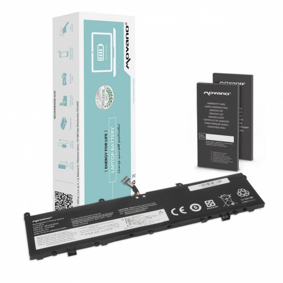 Movano sülearvuti aku L17C4P72 L17M4P72 Lenovo ThinkPad P1 X1 Extreme 1st 2nd Gen 01AY969 - 4960 mAh (76 Wh)