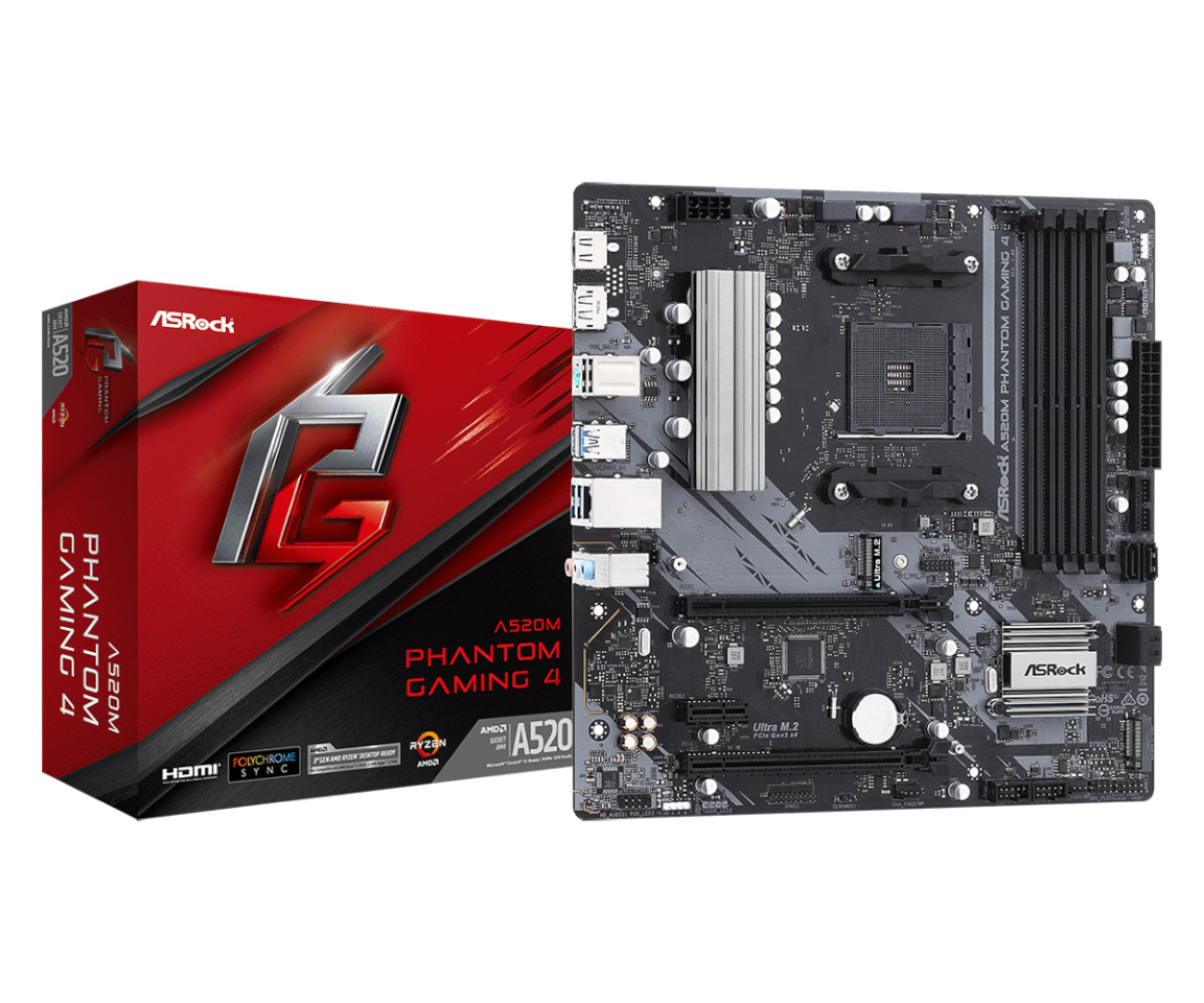 ASRock emaplaat A520M Phantom Gaming 4 AMD AM4 DDR4 mATX, 90-MXBEK0-A0UAYZ
