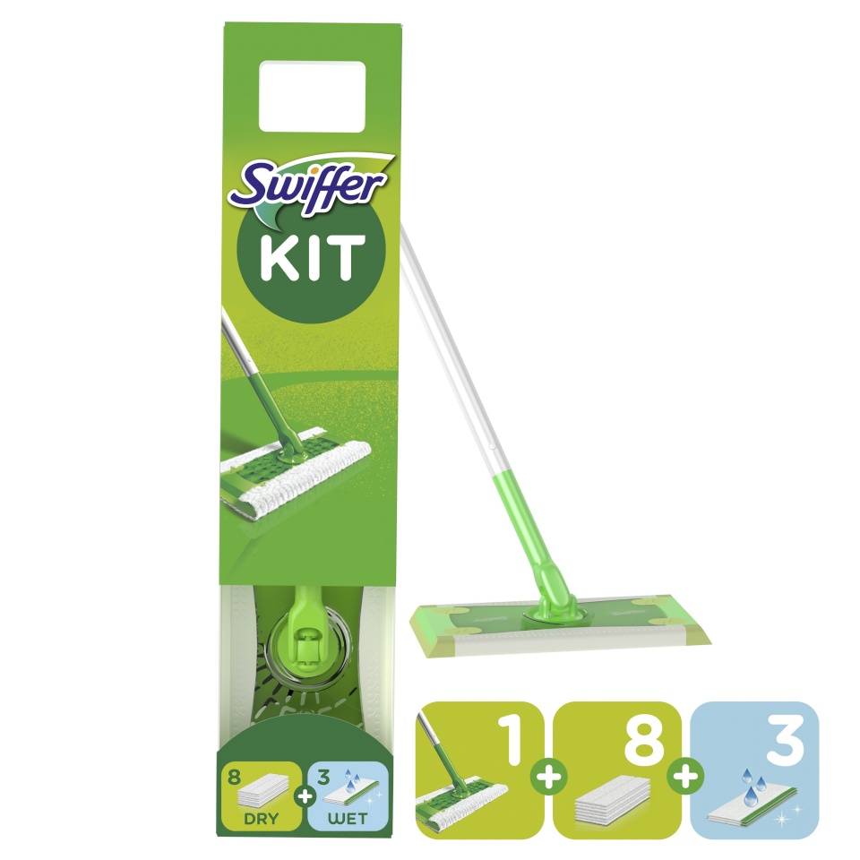 Swiffer põrandapuhastuse stardikomplekt Sweeper, 11 põrandalappi (kuiv 8 tk + märg 3 tk)
