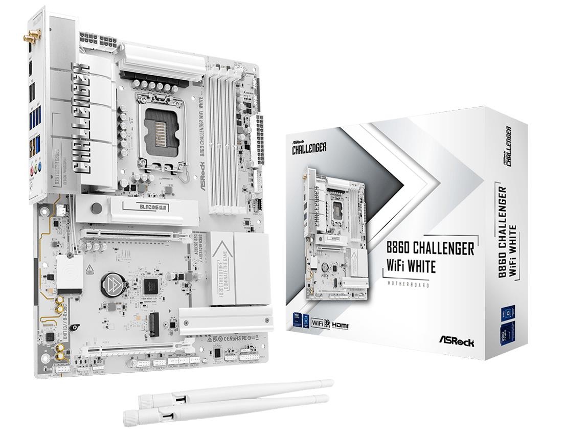 Asrock emaplaat intel B860 LGA 1851 (socket V1) ATX ram Ddr5-sdram 4xslots wi-fi Yes bluetooth Yes 1xnumber Of M.2 (m) Slots b860challengerwifiwh